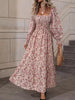 Floral Print Square Neck Smocked Midi Dress test