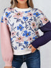Floral Panel Colorblock Sleeve Patchwork Sweater test