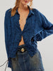 Frill Ruched Collared Neck Long Sleeve Shirt test