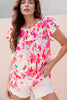 Floral Print Ruffle Sleeve Round Neck Blouse test