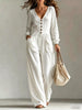 V-Neck Long Sleeve Button-Down Wide Leg Jumpsuit test