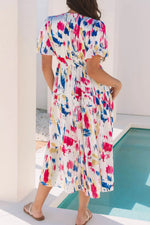 Abstract Print Short Puff Sleeve Tiered Maxi Dress - Shopimist