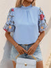 Perfee Embroidered Mock Neck Puff Sleeve Blouse test
