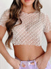 Sheer Mesh Pearl Embellished Crop Blouse test