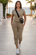 Women's Rolled-Cuff Short-Sleeve T-Shirt & Cropped Drawstring Jogger Set