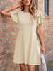 Solid Color Round Neck Double Ruffle Short Sleeve Dress