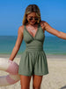 V-Neck One-Piece Swimsuit with Pockets