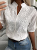 Embroidered Eyelet Notched Half Sleeve Blouse test