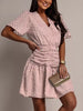Textured V-Neck Ruched Mini Dress