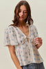 SO ME Shell Print Tie Front Flutter Sleeves Blouse Top