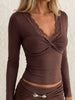 Elegant Lace-Trimmed Twist-Front Long Sleeve T-Shirt test