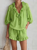 Ruffled V-Neck Blouse and Shorts Set test