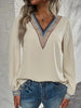 Contrast V-Neck Long Sleeve Blouse test