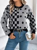 Plaid Round Neck Long Sleeve Sweater test