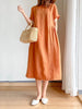 Full Size Casual Round Neck Midi Dress Plus Size