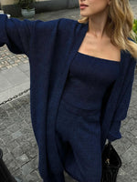 Women's 3-Piece Knit Set – Longline Cardigan, Square-Neck Ribbed Tube Top & Wide-Leg Trouser – 4 Colors, S–2XL
