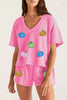 Sequin Halloween Pumpkin Pattern V Neck Tee and Drawstring Bottoms Casual Set test
