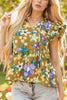 Floral Print Ruffle Cap Sleeve Tie Neck Top test