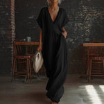 Women's Deep V-Neck Batwing Sleeve Lace-Trim Kaftan Maxi Dress