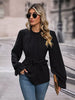 Perfee Round Neck Tie Waist Long Sleeve Blouse test
