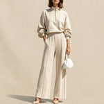 Women's Half-Zip Hoodie & Wide-Leg Pants Set