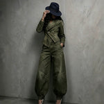 Women's Washed Distressed Denim Asymmetric Double-Breasted Jacket & Balloon-Leg Trouser Set