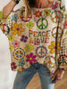 Boho Chic Peace & Love Print Crochet Knit Top test