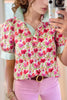 Printed Collared Neck Short Sleeve Blouse test