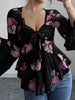 Floral Print Tie Front Flare Sleeve Blouse
