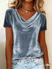 Velvet Cowl Neck Short Sleeve Top