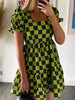 Checkered Short Sleeve Tiered Mini Dress