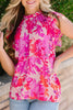Frill Floral Mock Neck Cap Sleeve Blouse test