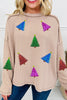 Sequin Christmas Tree Exposed Seam Drop Shoulder Ribbed Long Sleeve Top test