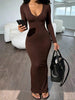 Long Sleeve V-Neck Ruched Maxi Dress test