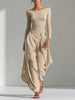 Boat Neck Long Sleeve Top and Wrap-Front Wide Leg Pant Set test