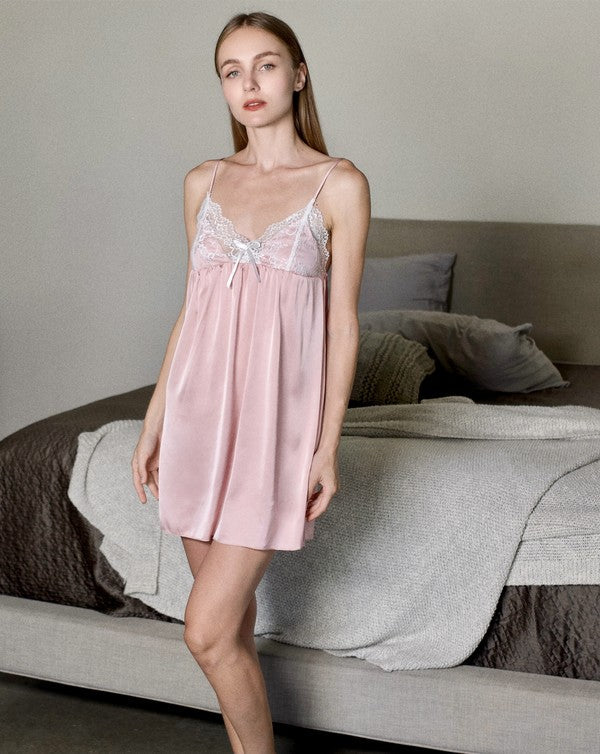 4 pieces Pink with lace High-End Silk pajama sets