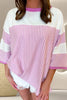 Striped Round Neck Three-Quarter Sleeve T-Shirt test