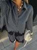 Lace Trim Striped Button-Down Shirt and Shorts Set test