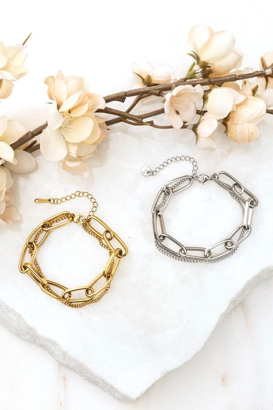 18K STAINLESS STEEL LAYERED PAPERCLIP BRACELET