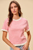 SO ME Gingham Knit Ruffled Short Sleeves Sweater Top test