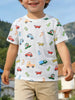 Children's Cartoon Car & Dinosaur Print Crew Neck Short Sleeve T-Shirt test