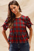 SO ME Christmas Holiday Plaid Ribbon Short Sleeves Top