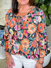 Floral 3/4 Flare Sleeve Tied Neck Blouse test