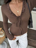 Lace-Trimmed V-Neck Long Sleeve T-Shirt test