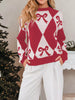 Bow Print 2-Tone Rhombus Knit Loose Sweater test