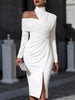Full Size Asymmetric Cutout High-Neck Ruched Bodycon Midi Dress Plus Size test