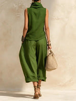 Women's Draped Cowl-Neck Sleeveless Top & Voluminous Balloon Lantern Trouser Set