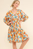 And The Why Printed Open Back Puff Sleeve Casual Dress