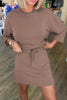 Solid Color Drop Shoulder Pullover Drawstring Mini Skirt 2pcs Outfit test