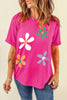 Flower Round Neck Short Sleeve T-Shirt test